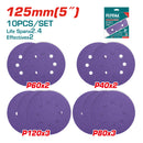 Juego de 10 Discos de Lija para Lijadora de 5" 125mm. P40x2 P60x2 P80x3 P120x3.