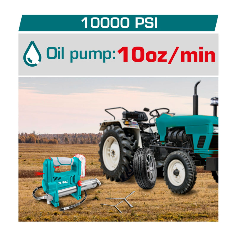 Pistola de engrase Inalámbrica 20V. Long. 30". Capacidad: 16oz. Batería y cargador por separado.