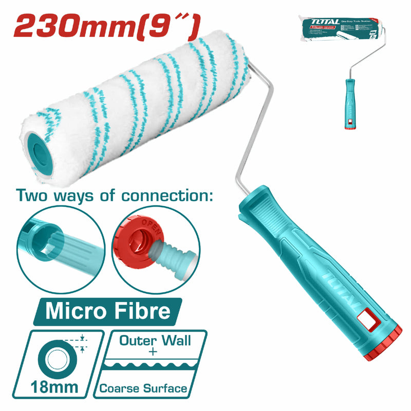 Rodillo para pintar de 230 mm/9". Para exteriores. Con mango acrilico. Espesor de la fibra 18 mm.