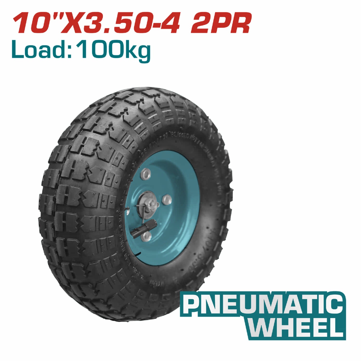Rueda Neumatica para Carretillas de 100 Kg. De 10" X 3.50 -4 + 2PR. Con Rodamiento.