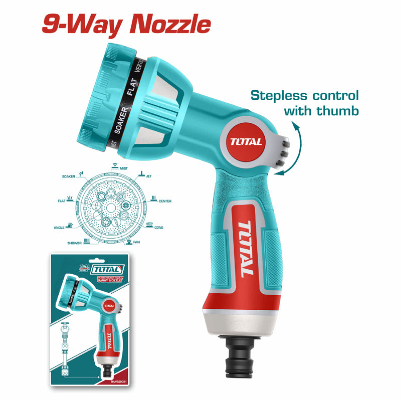 Pistola Boquilla para manguera de Agua 3/4" de plástico Ajustable a 3 vias.