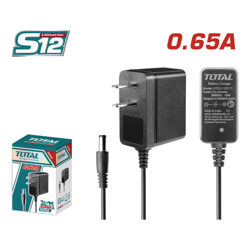 Cargador de taladro total 12V. 110V-120V~50 Hz-60Hz. Funciona con UTDLI228120 y UTDLI12325