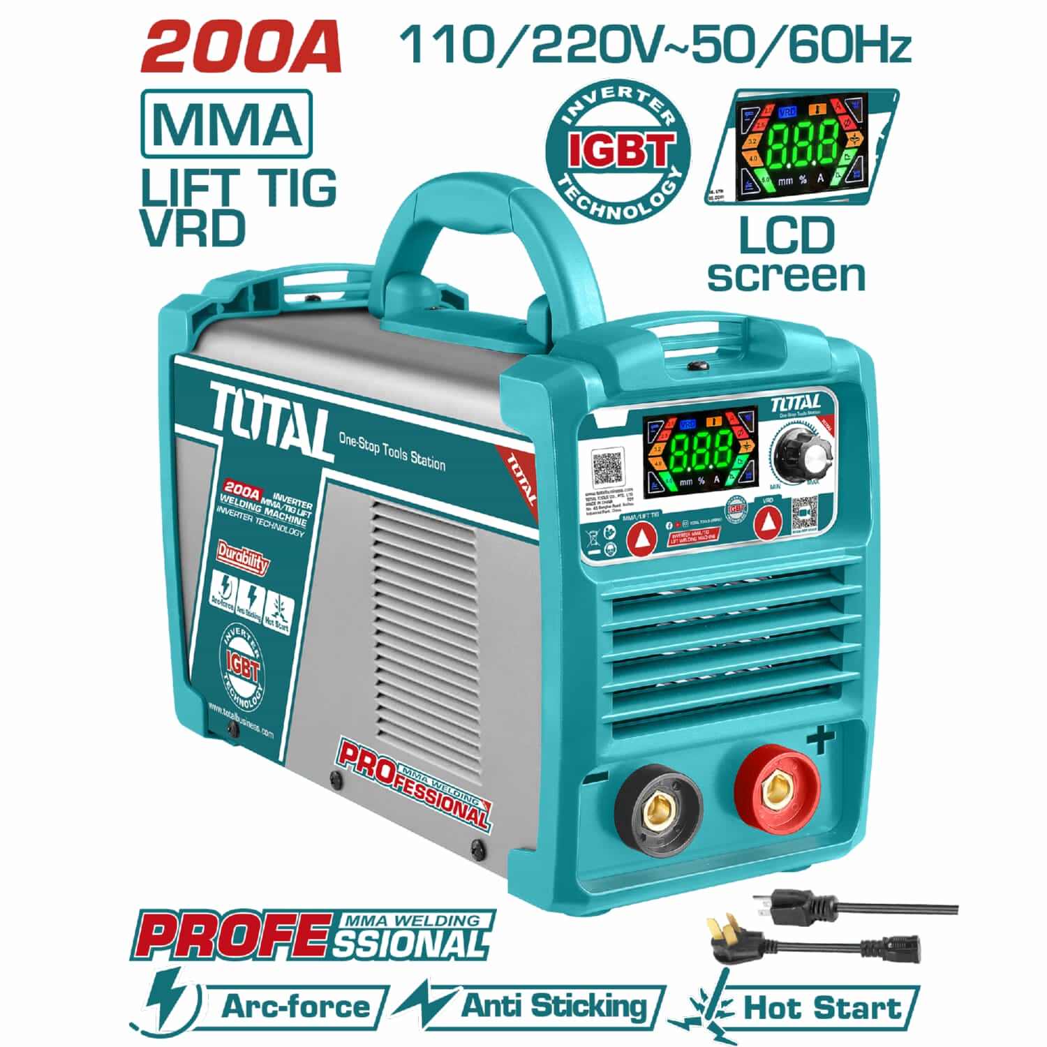 Máquina de Soldar Inverter Heavy Duty Calidad Profesional 60% Ciclo de Trabajo 200A.