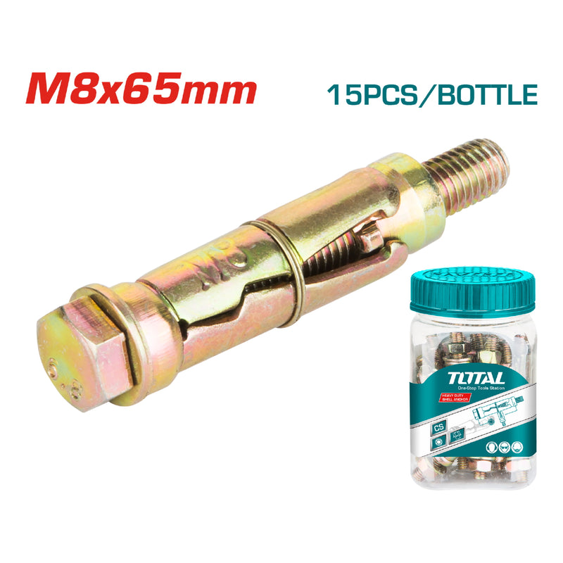 15/pza Taco galv de carcasa heavy duty M8x65.Diam. Externo 13.5mm. Largo carcasa 52mm.Resist 1200Kg.