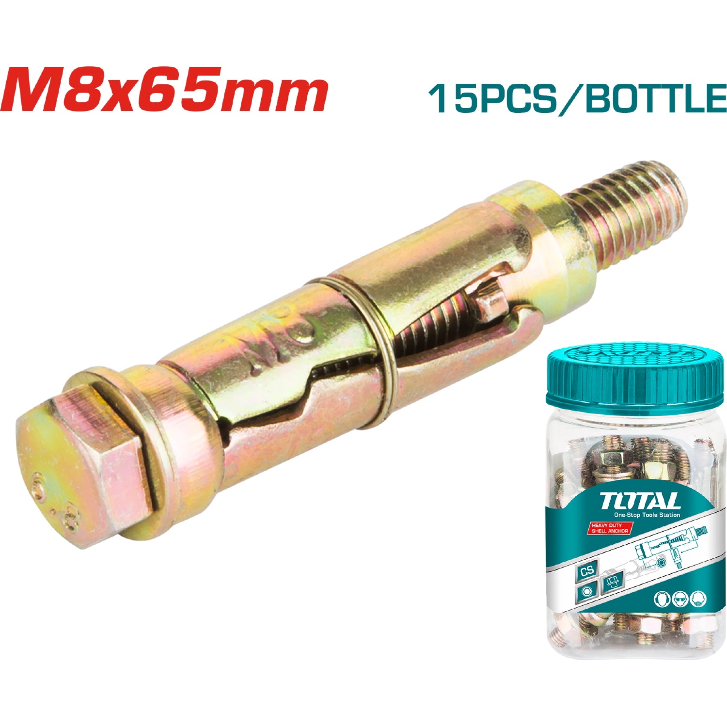 15/pza Taco galv de carcasa heavy duty M8x65.Diam. Externo 13.5mm. Largo carcasa 52mm.Resist 1200Kg.