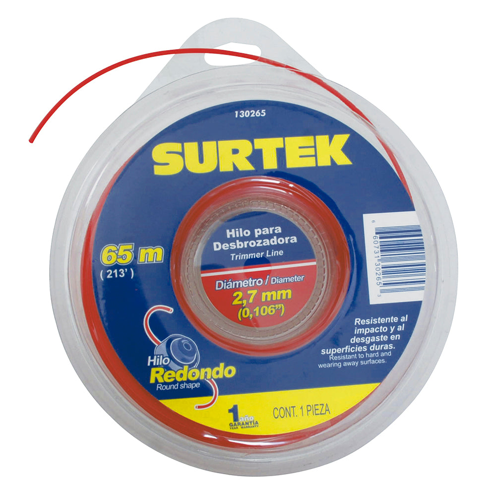Surtek redondo Nylon p/ desbrozadora en doble blíster 2.7mm x 65 mt