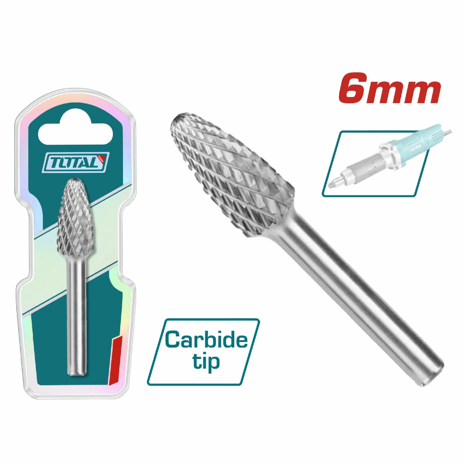 Fresa Lima Rotativa Ovalada de HSS. Vástago 6 mm. Doble corte. Cabeza 8 mm. Para Motortool