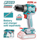 Drill taladro Inalámbrico 1/2" 20V  60Nm.  22+1  Motor sin escobillas. Batería y cargador por separado. Super Total