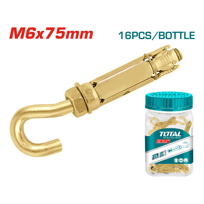 16/pza Taco galv de gancho carcasa  4 pcs heavy duty M6x75. Diam. Externo 10 mm. Largo carcasa 40 mm