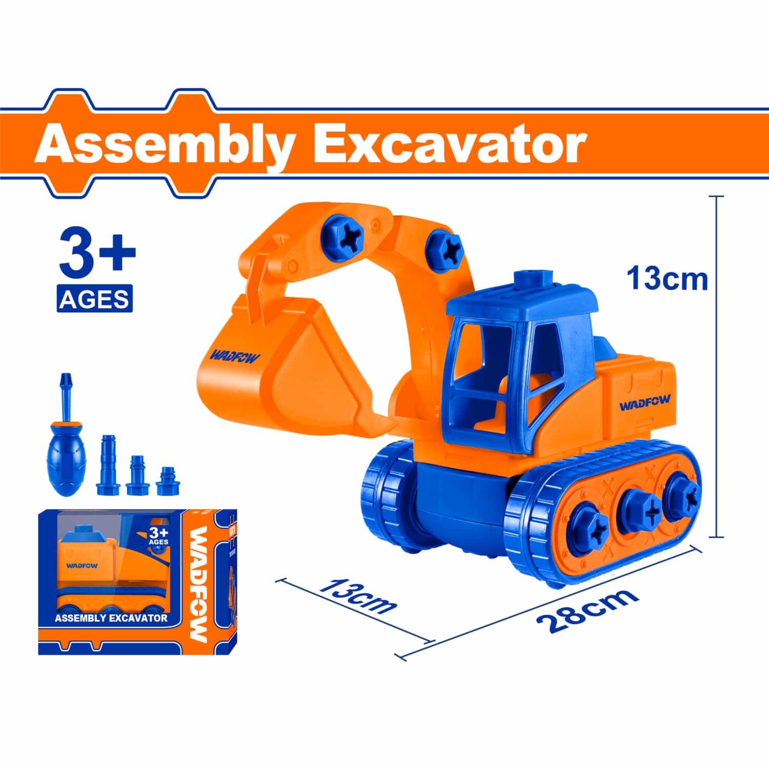 Juguete Excavadora para Niños. Desmontable. Edades de 3 años+. Fácil montaje. Incluye accesorios.
