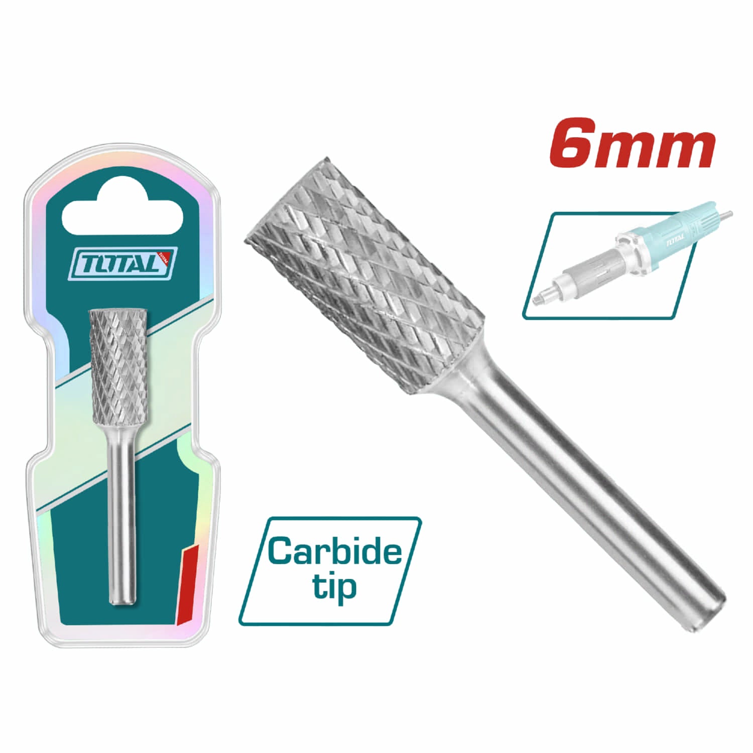 Fresa Lima Rotativa Cilíndrica de HSS. Vástago 6 mm. Doble corte.Cabeza 8 mm. Para Motortool