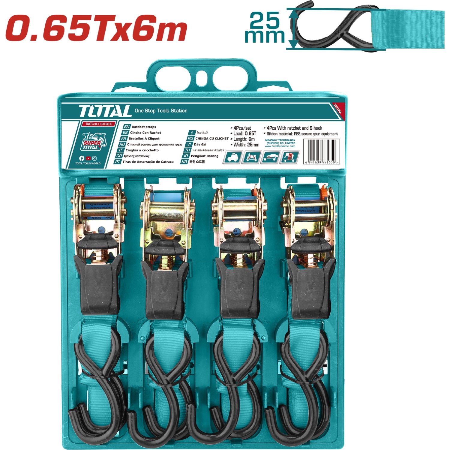 Sujetadores tipo matraca 6m x 25mm. 0.65T (Juego de 4 sujetadores)