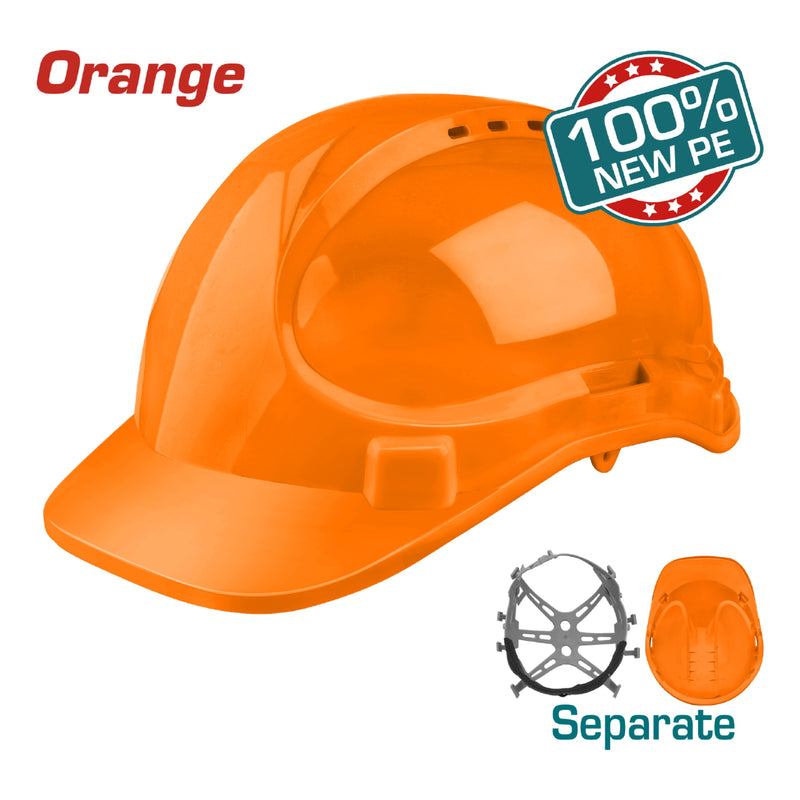 Casco de Seguridad Color Naranja. 8 Puntos de Suspension. Ajustable. Carcasa de PE con Respiraderos.