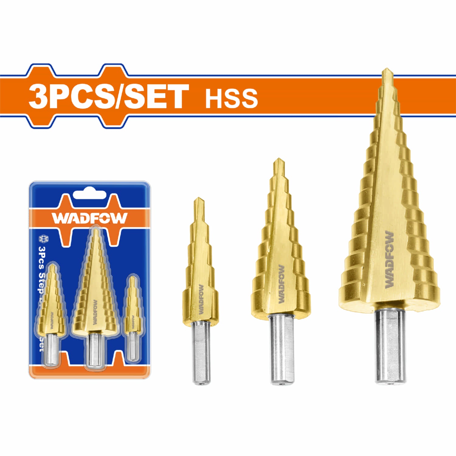 Brocas escalonadas HSS. Alta velocidad. 4-12mm, 4-20mm, 4-32mm. Espesor: ≤3mm. Set 3 pzas.