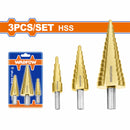 Brocas escalonadas HSS. Alta velocidad. 4-12mm, 4-20mm, 4-32mm. Espesor: ≤3mm. Set 3 pzas.