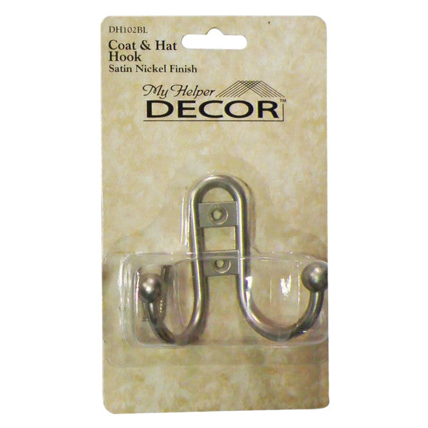 Gancho doble de niquel satinado para abrigos y sombreros