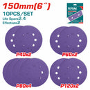 Juego de 10 Discos de Lija para Lijadora de 6" 150mm. P40x2 P60x2 P80x4 P120x2.