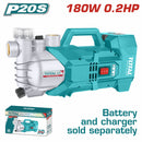 Bomba de agua Inalámbrica 20V. 180W. Capacidad: 47 L/min. No incluye batería ni cargador.