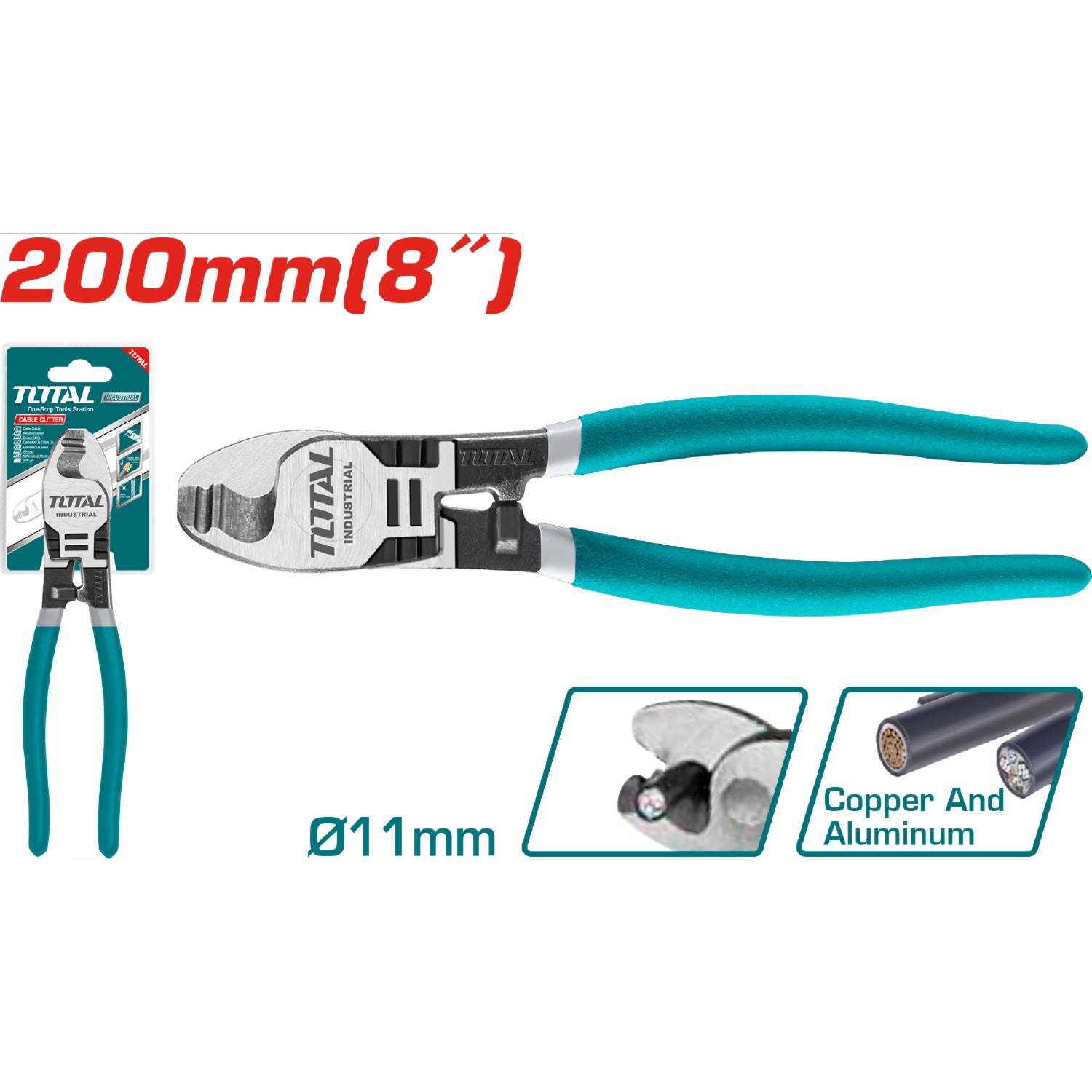 Alicate cortador de Cable de 8"/200mm. Acabado pulido en color negro. Acero al Carbono.