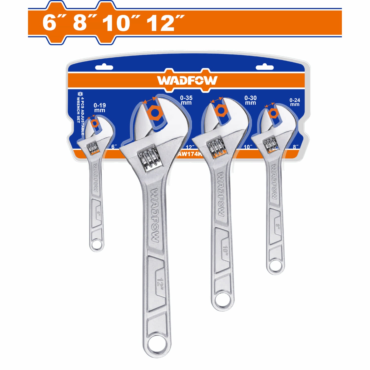 Llaves ajustables inglesas de 4 pzs. 6",8",10",12". Acero al carbono. Forjado. (Set)