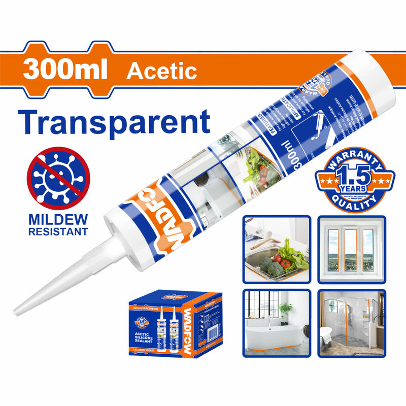 Silicon acético transparente para sellado 300ml. Resistente al moho. Tiempo de curado: 20H.