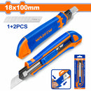 Exacto de Plástico 18x100mm. Con 3 cuchillas SK5. Pulsador Plano.