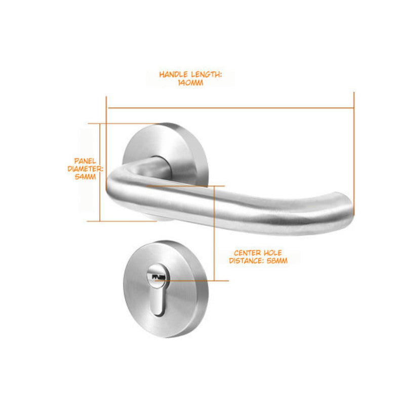 Cerradura manija de acero inoxidable dividida tipo C con doble curva, cuerpo de cerradura 58. Cortafuego. Uso Interior. Manigueta