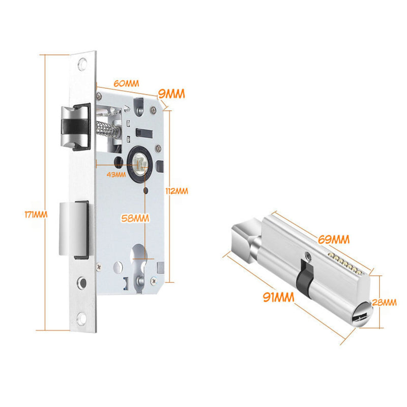 Cerradura manija de acero inoxidable dividida tipo C con doble curva, cuerpo de cerradura 58. Cortafuego. Uso Interior. Manigueta