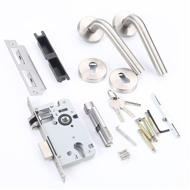 Cerradura manija de acero inoxidable dividida tipo C con doble curva, cuerpo de cerradura 58. Cortafuego. Uso Interior. Manigueta