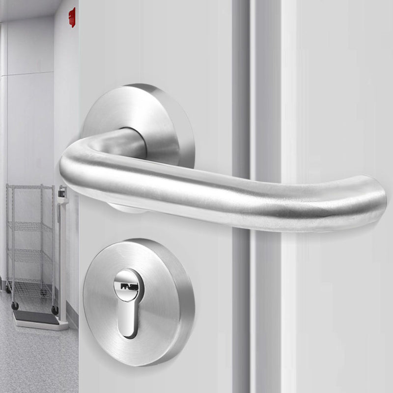 Cerradura manija de acero inoxidable dividida tipo C con doble curva, cuerpo de cerradura 58. Cortafuego. Uso Interior. Manigueta