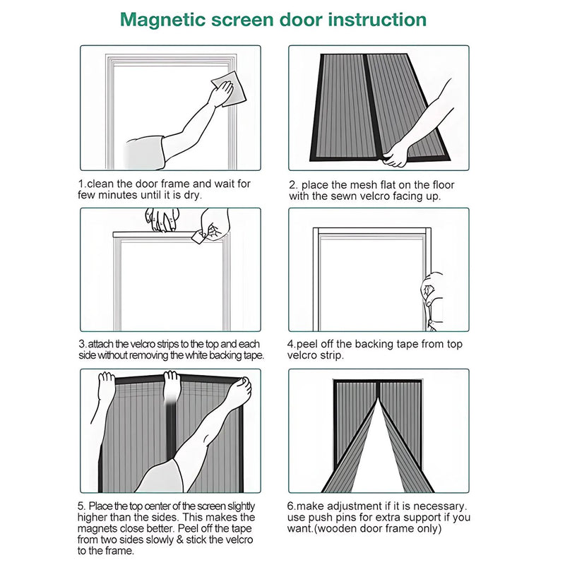 Cortina Mosquitera Magnética Multiuso  Color Negro para Puertas. Fácil de instalar. Tamaño 100x210cm. Malla antimosquito.