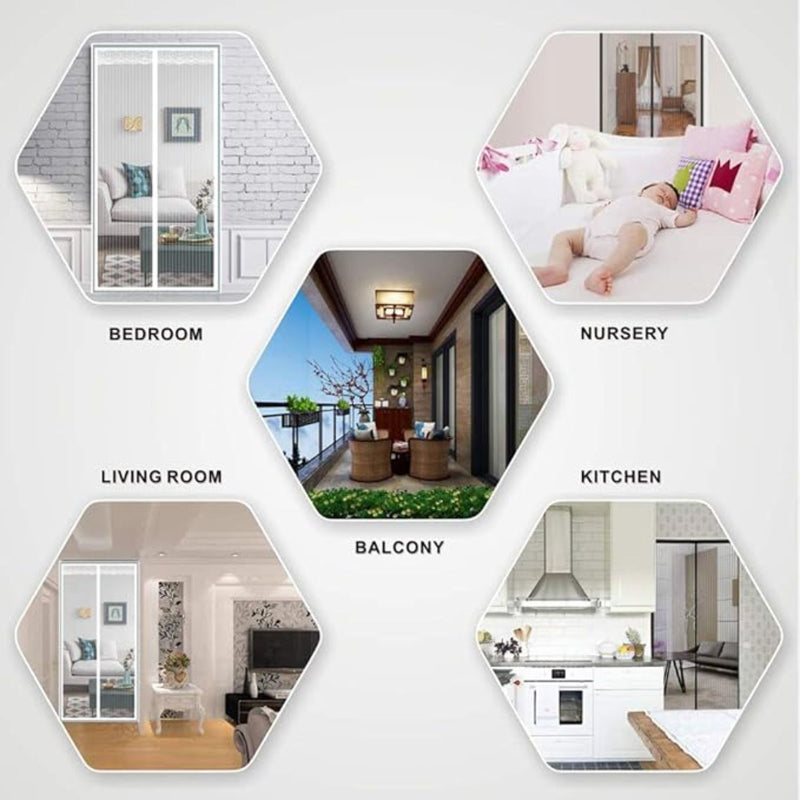 Cortina Mosquitera Magnética Multiuso  Color Negro para Puertas. Fácil de instalar. Tamaño 100x210cm. Malla antimosquito.