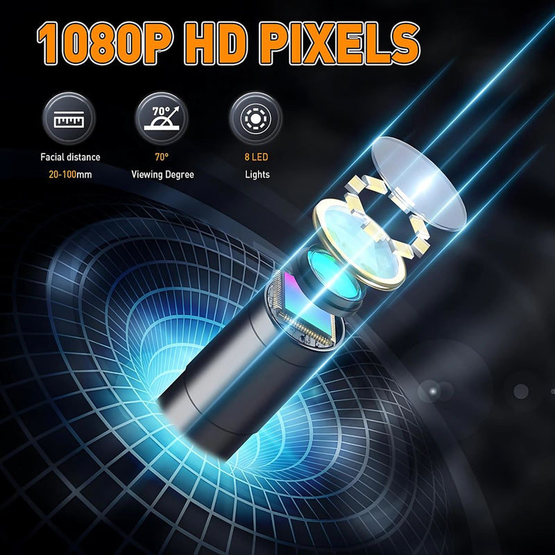 Videoscopio Industrial HD 1080P. A prueba de agua IP67. Cable de 5m. Cámara endoscópica con luz.