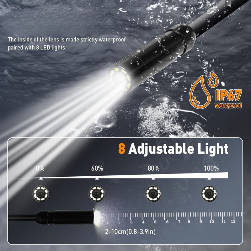 Videoscopio Industrial HD 1080P. A prueba de agua IP67. Cable de 5m. Cámara endoscópica con luz.