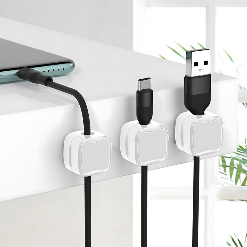 Clip organizador magnético para cables cargador celular (Unidad) Color blanco. Autoadesivo