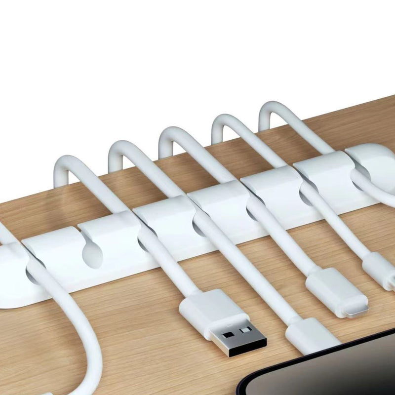 Clip organizador para cables de 7 ranuras. Color blanco. Para cables cargador celular y tros Autoadesivo