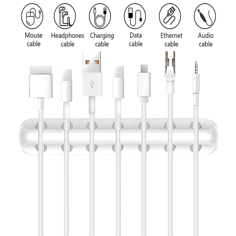 Clip organizador para cables de 7 ranuras. Color blanco. Para cables cargador celular y tros Autoadesivo