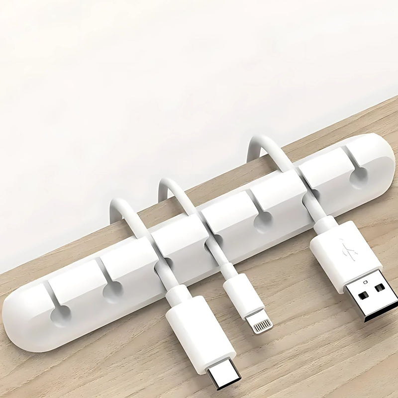 Clip organizador para cables de 7 ranuras. Color blanco. Para cables cargador celular y tros Autoadesivo