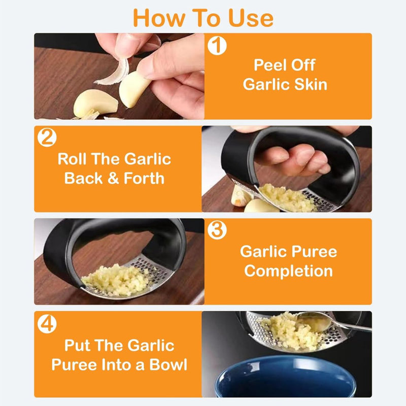 Triturador machacador de ajo. Color negro.