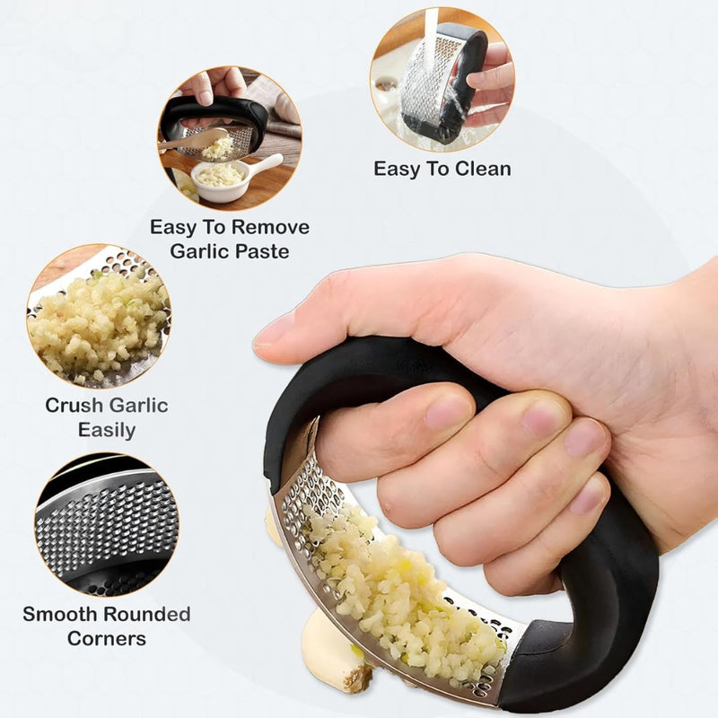 Triturador machacador de ajo. Color negro.