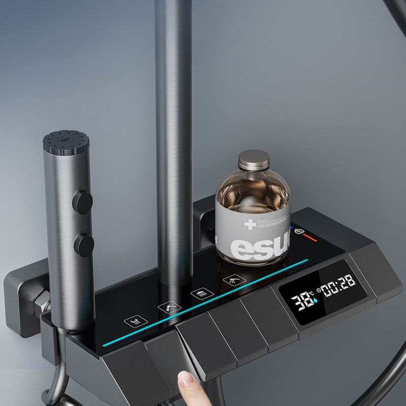 Ducha inteligente tipo lluvia. Set de regadera y ducha de mano con pantalla y termostato integrado. Color negro.