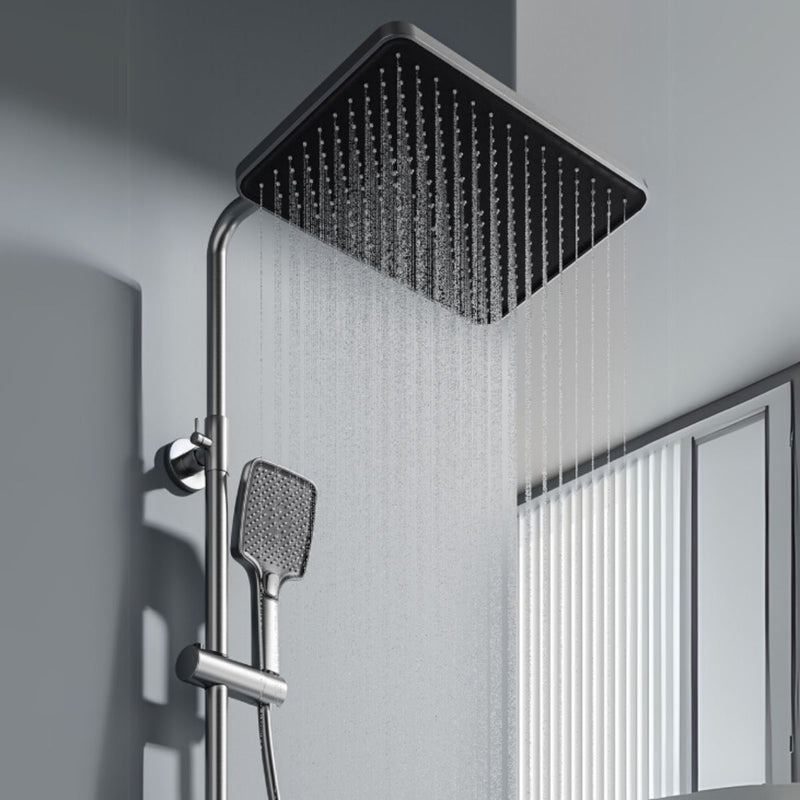 Ducha inteligente tipo lluvia. Set de regadera y ducha de mano con pantalla y termostato integrado. Color negro.