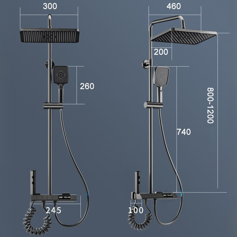 Ducha inteligente tipo lluvia. Set de regadera y ducha de mano con pantalla y termostato integrado. Color negro.