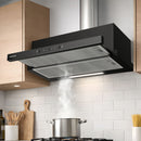 Campana Extractor de grasa retráctil 60 cm Negra con Sensor de Movimiento – 3 Velocidades, 420 m³/h, Filtro de Aluminio + Carbón