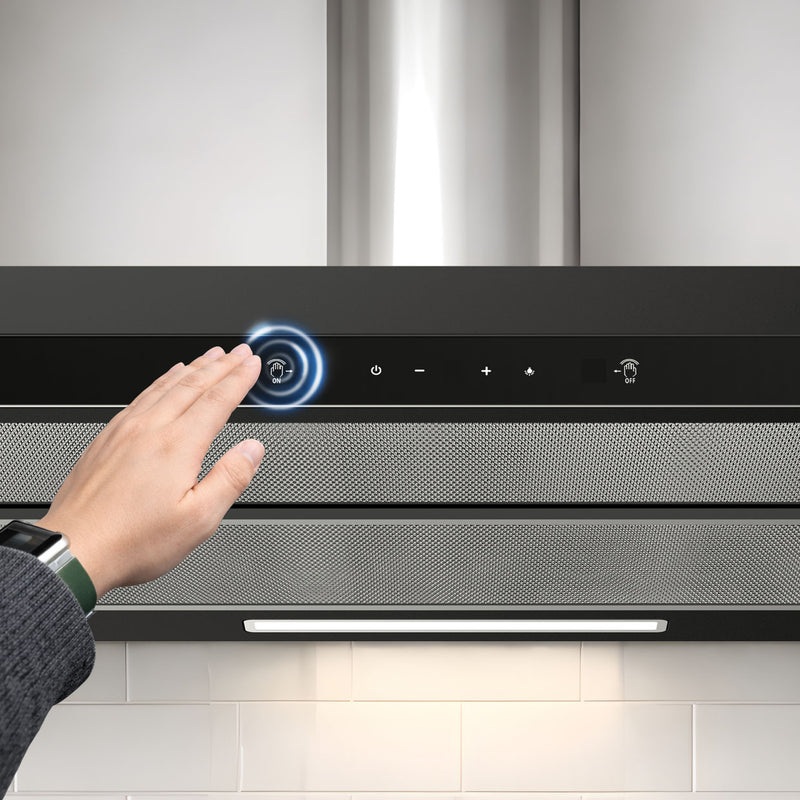 Campana Extractor de grasa retráctil 60 cm Negra con Sensor de Movimiento – 3 Velocidades, 420 m³/h, Filtro de Aluminio + Carbón