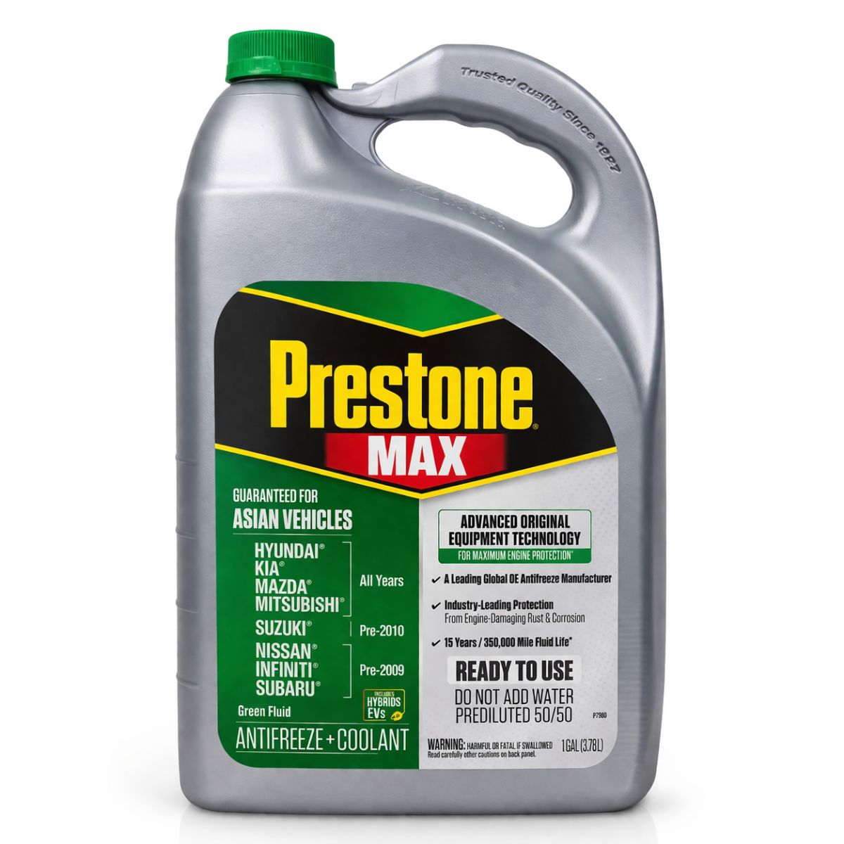 Coolant Prestone Asian Verde 50/50 MAX 1 GL para autos asiáticos.