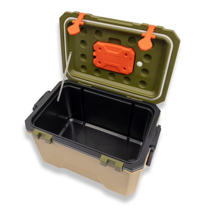 Cooler Portátil 36L (57x37x34cm) con Drenaje Inferior. Hielera de Alta Capacidad con Tapa Sellada, Porta Vasos y Asa de Transporte.