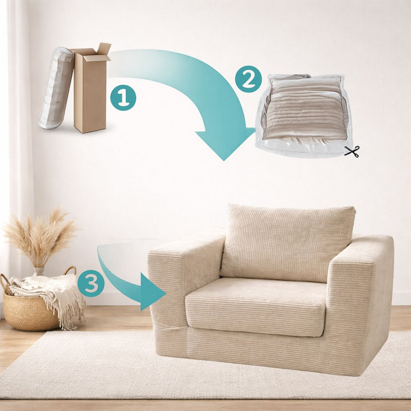 Sofá empacado al vacio Memory Foam de alta densidad 124X84X70cm Color Off-white 06