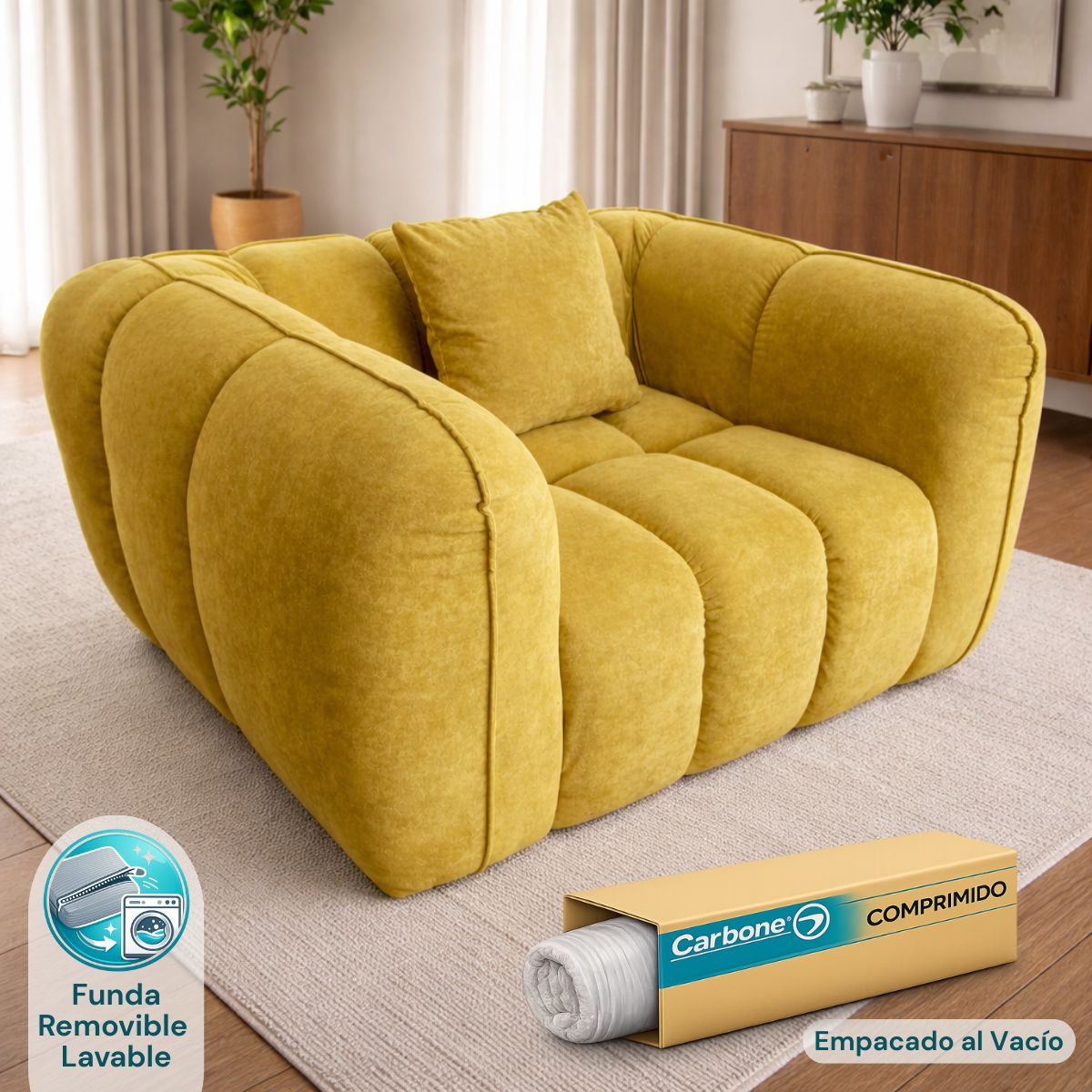 Sofá empacado al vacio Memory Foam de alta densidad 118X98X70cm Color Yellow 14