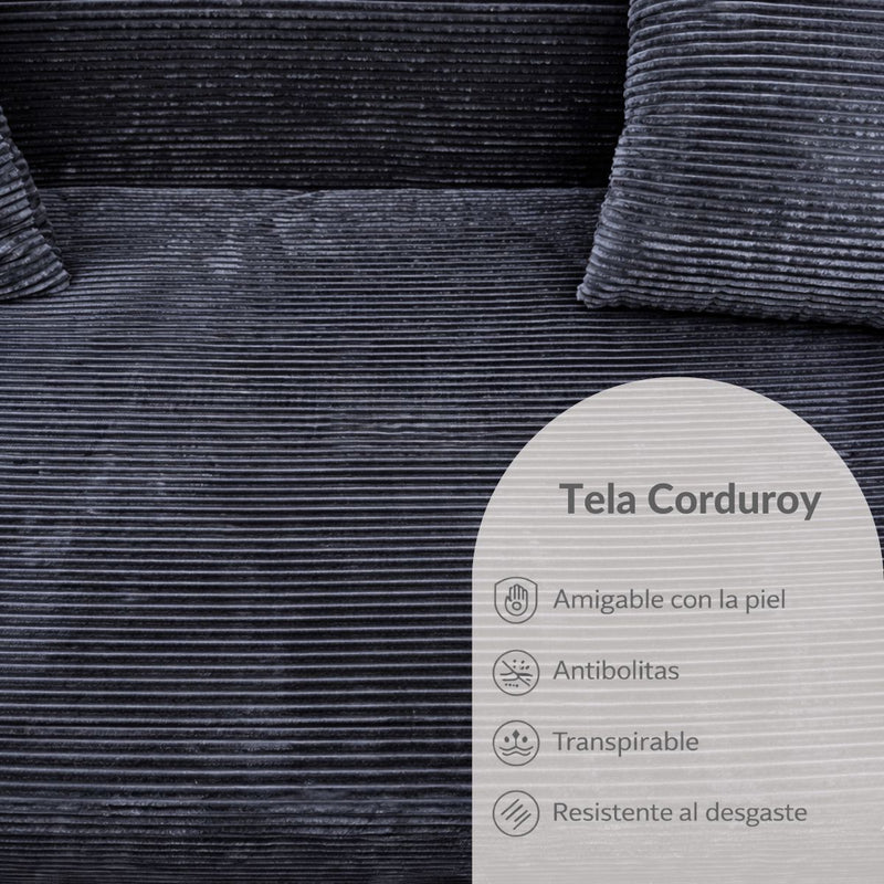 Sofá Seccional en L empacado al vacio Memory Foam de alta densidad 280X100X60cm Color Dark black 25